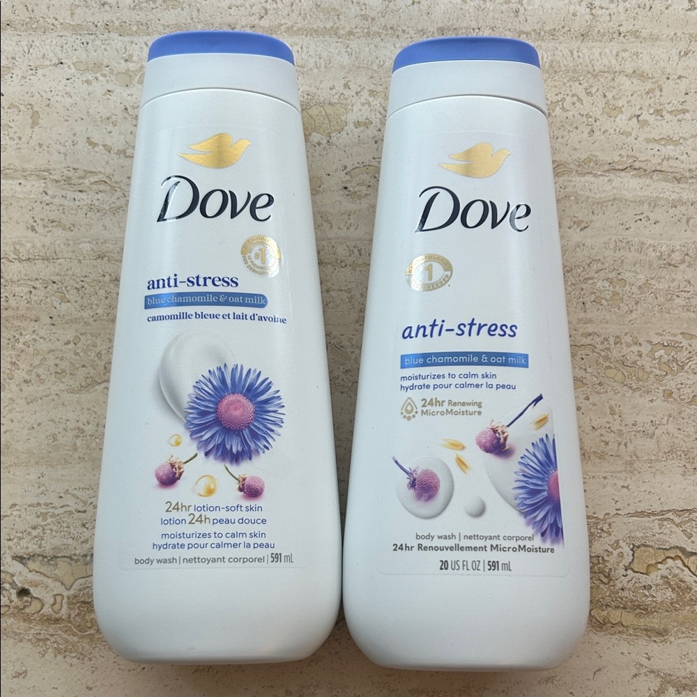 NEW 🆕 TWO Dove Anti-Stress Blue Chamomile & Oat Milk Shower gel / 2x591 ml